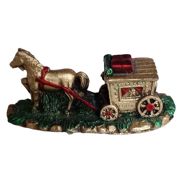 Christmas Yuletide Heirloom Miniature Figurine Vintage 1992 Horse Carriage - Picture 1 of 9